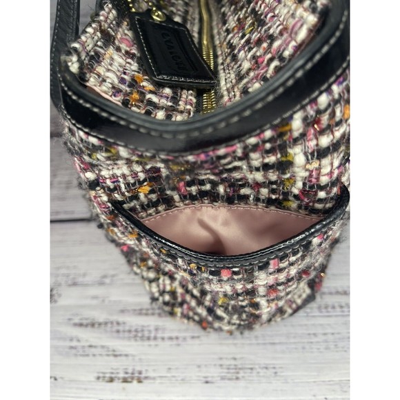 Coach Galaxy Tweed Tote Bag Shoulder Purse H1221-F20025 Black Pink & Tan - Picture 9 of 15